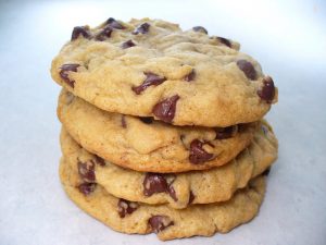 a pile of chocolate chip cookies